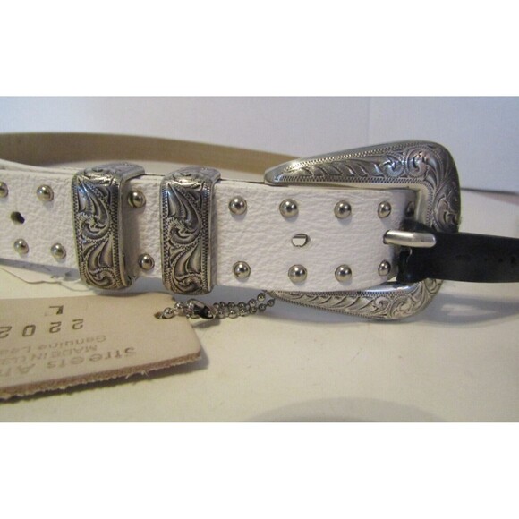 Streets Ahead Belt NWT White Leather Western USA Made Size L 22022 - Picture 3 of 9